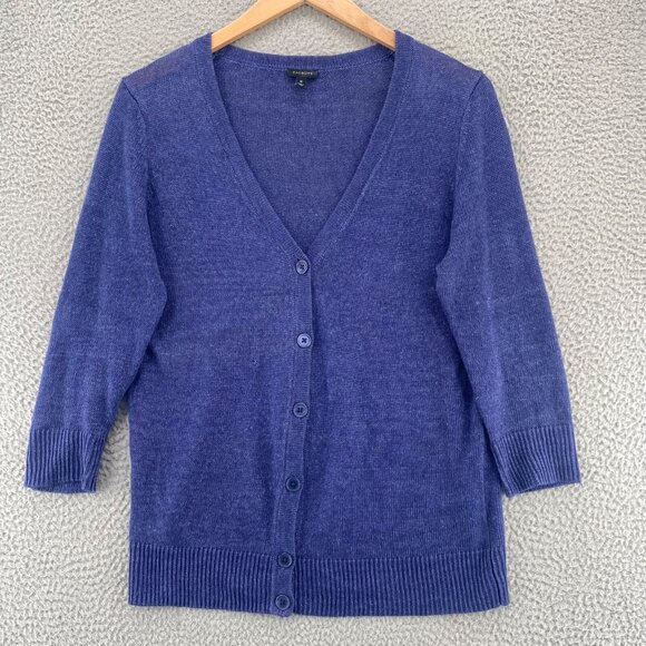 Talbots Sweater Womens Medium Blue Cardigan Button Up V Neck Knit 3/4 Sleeves - Picture 1 of 9